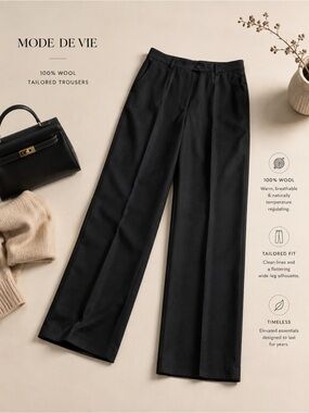 Vintage Black Tailored Wide-Leg Wool Trousers
